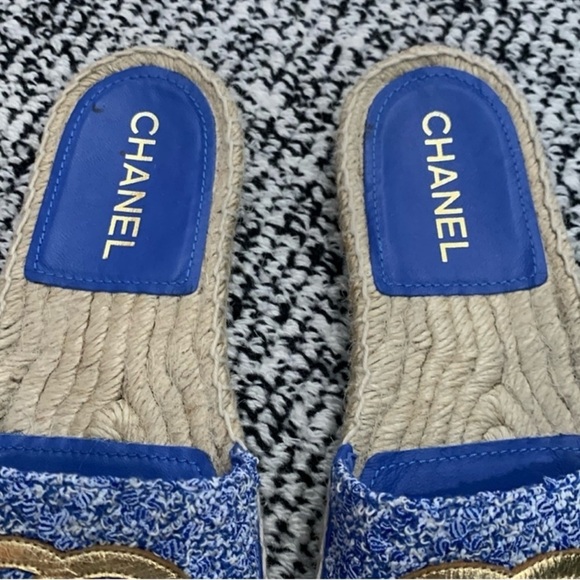 Chanel CC Tweed Blue Interlocking Sandals Size 37 - Picture 3 of 7